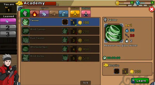 Master Your Skills at the Academy Master Your Skills at the Academy - Ninja Kaizen game feature screenshot showing master your skills at the academy system